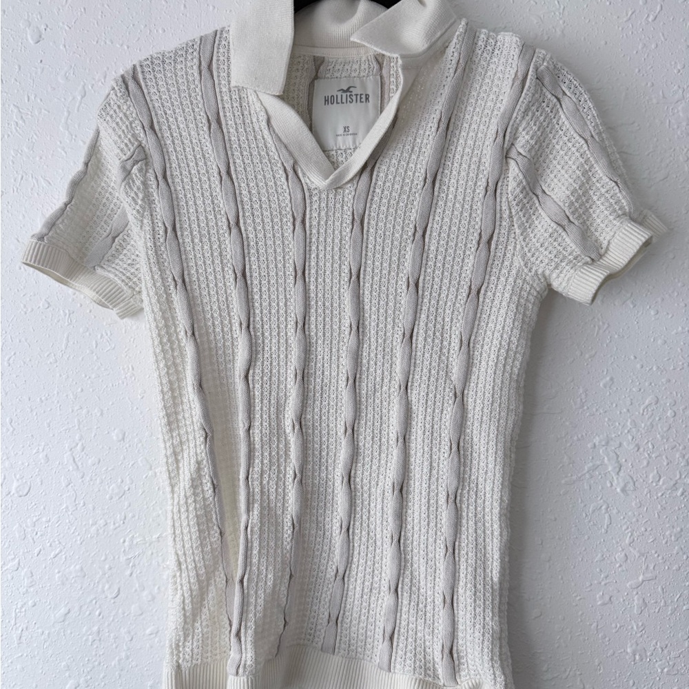 Hollister Ivory Cable Knit Polo